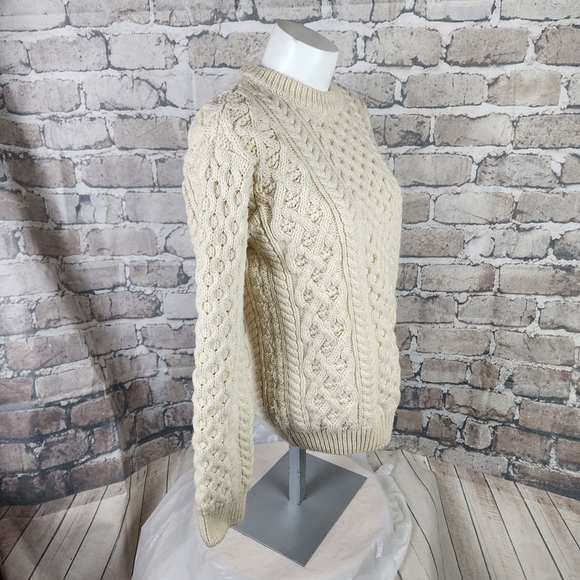 Irelandseye Cara Crew Neck 100% Virgin Wool Cream Size Small Fisherman - Picture 10 of 14
